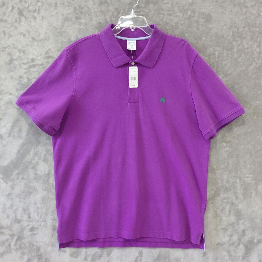 Brooks Brothers 1818 Cotton Knit Slim Fit Polo Shirt Men's XXL Purple Logo NEW! - Picture 2 of 8